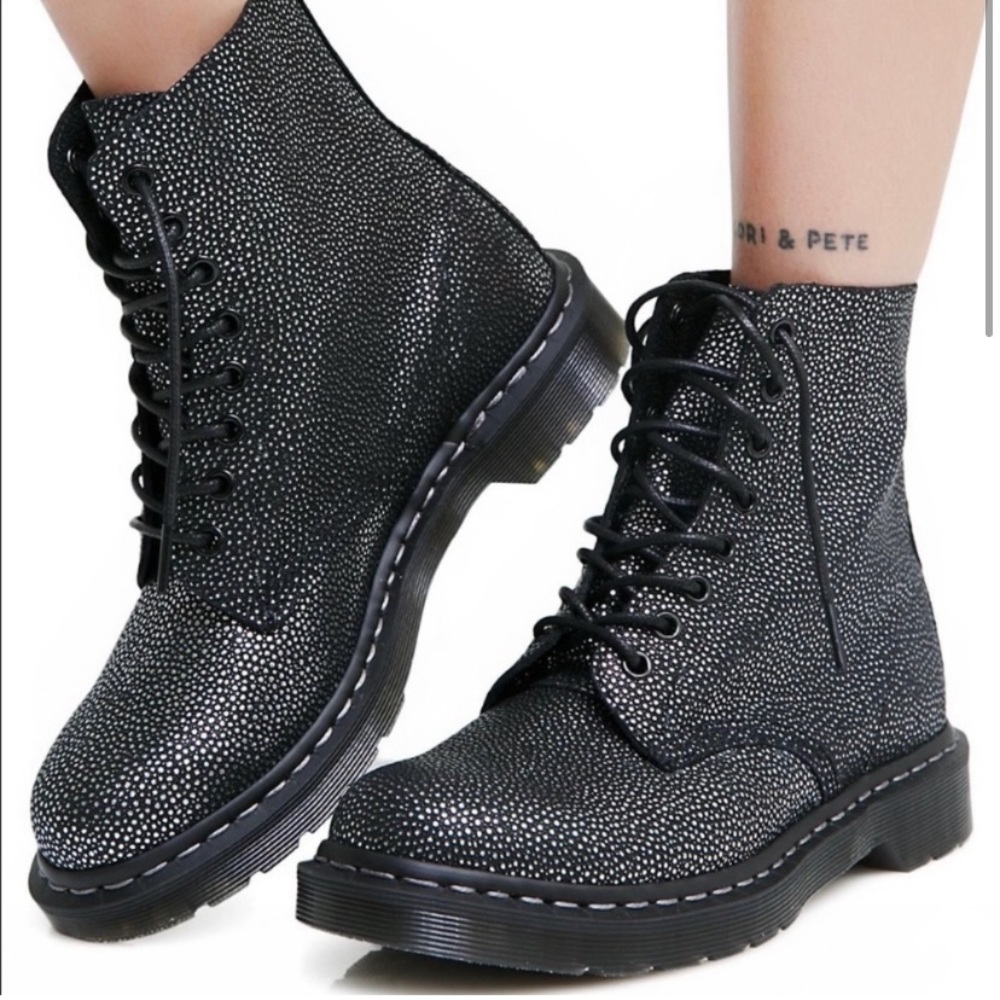 Dr. Marten Black and Silver Pebbled Leather Pascal Boots Size 10